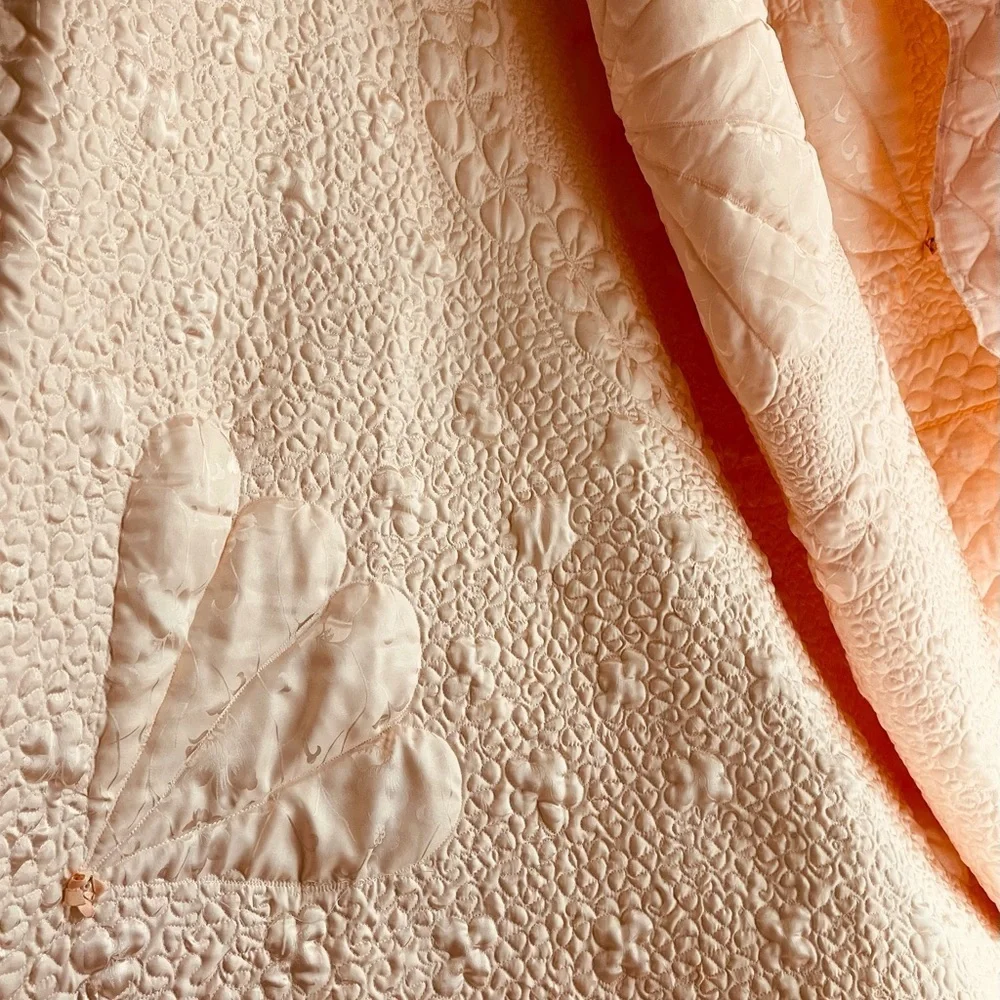 Vintage Quilt Blanket Matelasse Peach